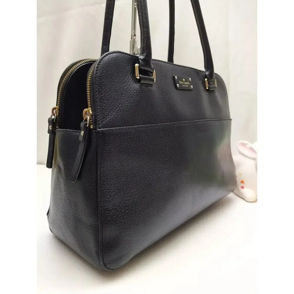 Kate Spade New York Black Leather Carryall Double Handles Zipper Satchel Bag